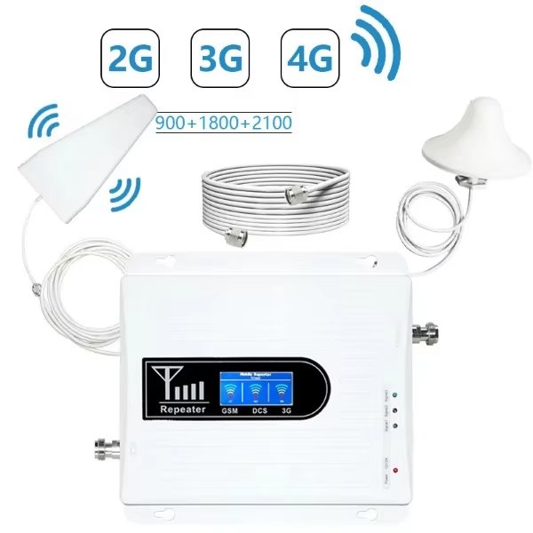2G 3G 4G Tri-band 900 1800 2100MHz Mobile Signal Booster Repeater with Panel and Rocket Antenna for Home and Office